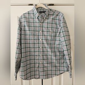 Ralph Lauren Men's L Plaid Green Blue Button-Down Long Sleeve Cotton Shirt